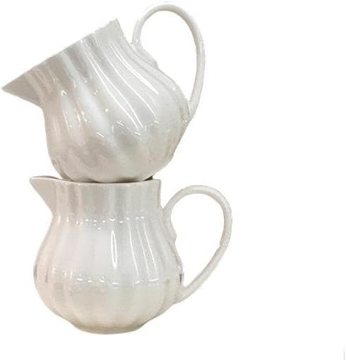 Ceramic Pumpkin Creamer, 6.8oz Mini Milk Pitcher, Pearl White, Dishwasher Safe (2 of White milk jug)
