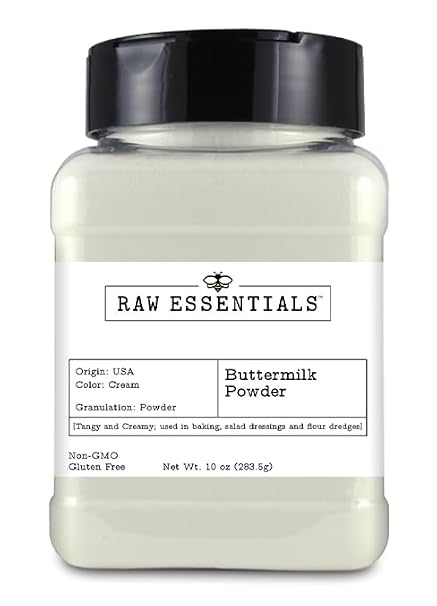 Raw Essentials Buttermilk Powder, 10 Ounce Bottle | Tangy and Creamy Flavor, Used in Baking, Salad Dressings, and Flour Dredges, Non-GMO, Gluten Free