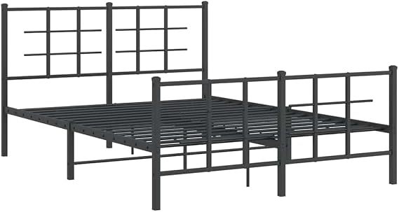 vidaXL Metal Bed Frame without Mattress with Footboard Black 140x190cm
