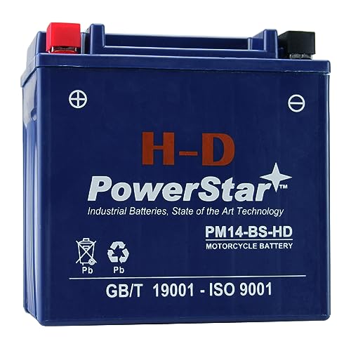 PowerStar H-D Battery for YTX14-BS AKA CTX14-BS, MotorcyclePowerSport Battery -