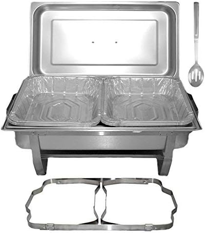 Tiger Chef Chafing Dish Buffet Set - Chaffing Dishes Stainless Steel - Chafers and Buffet Warmer Set with Disposable Half Size Pans, Slotted Spoon and Folding Frame- Food Warmers for Parties Buffets