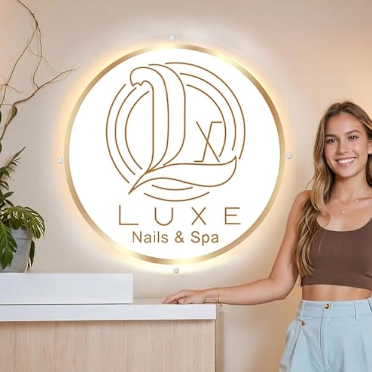 Custom Backlit Logo Sign, PlugBattery Personalized Led Backlight MetalAcrylic Round Sign for Business Wall, Wall Mount Lighted Signs Customizable for Spa Beauty Studio Office Room Storefront Decor