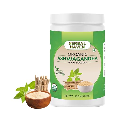 Herbal Haven Organic Ashwagandha Powder 16 Oz, Raw, 100% Pure Juice Powder for Smoothie & Beverage, Vegan Powder for Overall Health, Whole Green Super Food