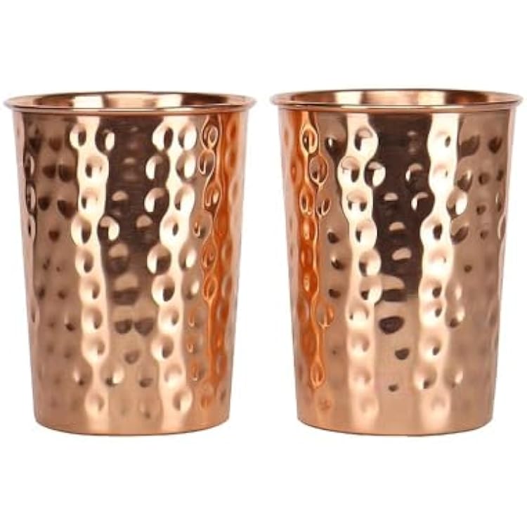 zig zag Set of 2 Hammered Pure Copper Cups 300ml Ayurveda Water Glasses | Handcrafted Tumblers for Health Benefits | Drinking Copper Glass for Daily Use