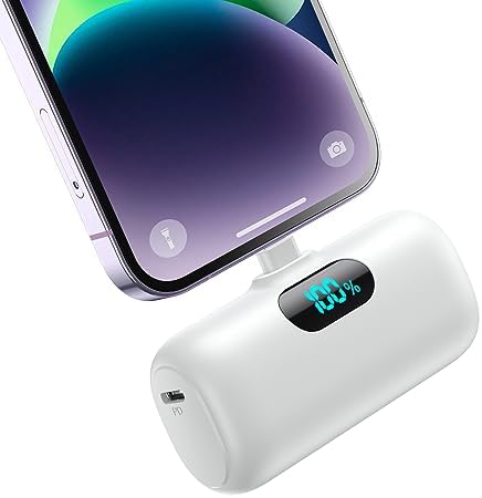 Small Portable Charger for iPhone,Upgraded 5000mAh PD Fast Charging Power Bank,Mini Plug-in Battery Pack Backup Charger Compatible with iPhone 1414 Pro Max1313 Pro12 Pro11XSXRX876 etc-White