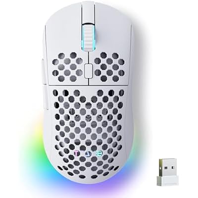 TMKB Falcon M1 Wireless Gaming Mouse, 24000DPI Optical Sensor, 180Hrs Battery, Lightweight, 6 Programmable Buttons, RGB Strip, 2.4GBT5.2USB-C Wired for PCMacLaptop - Matte White