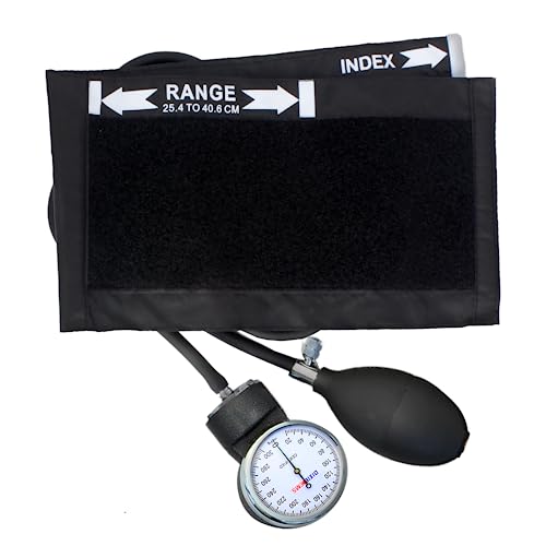 Dixie EMS Deluxe Aneroid Sphygmomanometer Blood Pressure Set WAdult Cuff, Carrying Case and Calibration Tool - Black