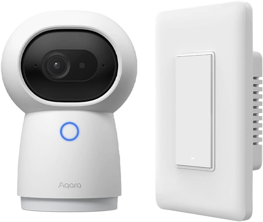 Aqara 2K Security Indoor Camera Hub G3 Plus Aqara Smart Light Switch No Neutral, Single Rocker, AI Facial and Gesture Recognition, Infrared Remote Control, 360° Viewing Angle via Pan and Tilt