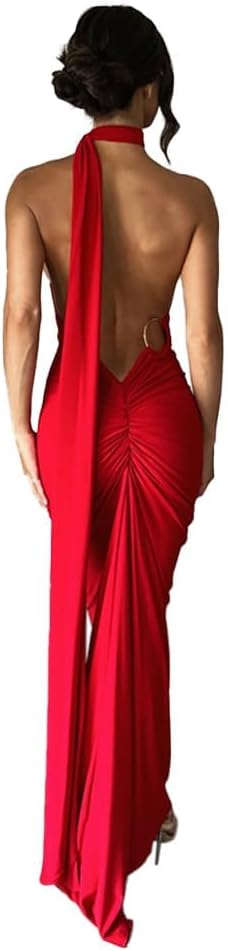 ABYOVRT Women Sexy Backless Dress Bodycon Sleeveless Open Back Maxi Dress Formal Cocktail Wedding Guest