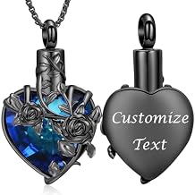 Rose Flower Cremation Urn Necklace for Ashes Heart Crystal Memorial Jewelry for Women Urn Keepsake Pendant Human Pet Memorial Locket Holder