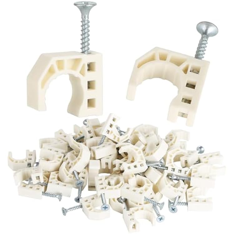 50 Pack 12 Half Clamps J-Hook with Screws, PEX Clips J-Clamp for Tubing Pipe Support J-Clips Tubing Fastener, Tube Talons for PEX, Copper, CPVC Tubing Connections, White