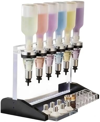 Manual Perfume Dispenser, 6 Bottle Perfume Filling Machine with 6 Pump Heads, 6 Scent Testing Cups, 200ml Each Bottle Capacity, for Stores & Bars - Desktop Mount