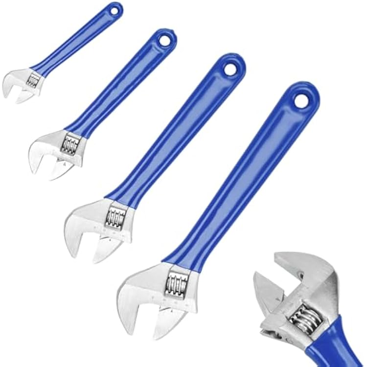 Adjustable Wrench Set, 4-Piece Heavy-Duty Wide Jaw Wrenches, 6, 8, 10, 12 with Soft Handle