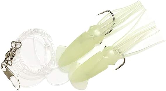 Rock Cod Squid Rigs, 3.5 Inches, Glow Color, 10 Pcs Luminous Skirts Rigged