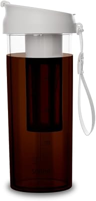 watchget Cold Brew Coffee Maker Travel Tumbler with Soft Silicone Handle Portable Iced Coffee & Tea Infuser with Airtight Lid Cold Brew Travel Cup 17oz500ml White