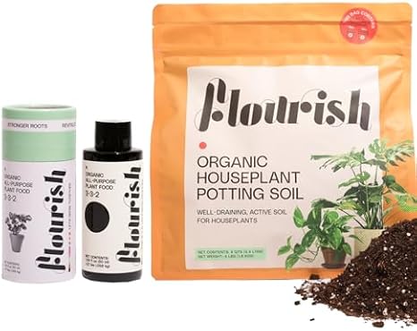 Flourish Plant Organic All-Purpose Plant Food + Organic Houseplant Soil Plant Revive Bundle