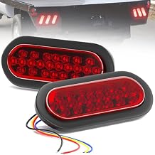 BJZ 6'' Oval Trailer Tail Lights Red 3-function Strobe+High/Low Lighting LED Brake Stop Turn Running Marker Lights Surface Mount Waterproof for Truck Pickup Bus Pickup, 2Pcs w/Rubber Grommets