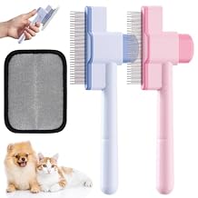 2 Pcs Self-Cleaning Flea Comb for Cats Dogs with Pet Hair Removal Glove Dual Tooth and Gentle Cat Comb for Long/Short Hair Ergonomic Zen Brush Cat Grooming/Nit Supplies