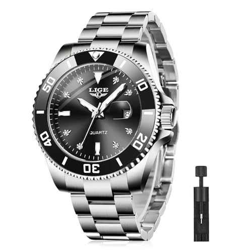 Quartz Watches for Men,Luxury Big Face Diamond Accented Analog Watch,Stainless Steel Waterproof Mens Watches,Date Luminous Business Dress Watch for Men