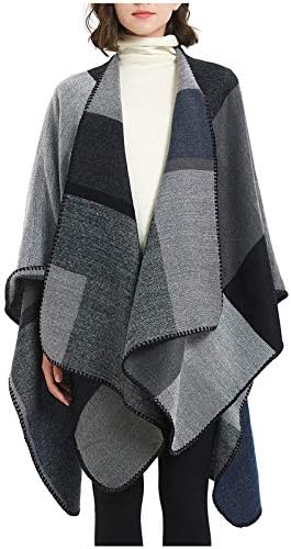 Womens Winter Reversible Oversized Blanket Poncho Cape Shawl Cardigans