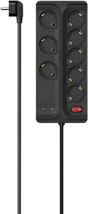 8-Piece Current Protected Socket,1.5M,Black