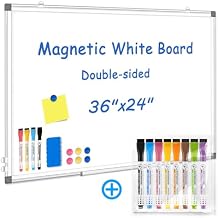 WALGLASS Double-Sided White Board Plus 8 Count Markers Bundle,36" x 24" Dry Erase Board Magnetic Whiteboard for Wall, Hanging Mounted Whiteboard Silver Aluminium Frame for Home, School, Office