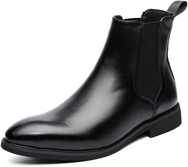 Men's Chelsea Boots, Brown Leather Ankle Boots with Elastic Side Panels, Round Toe, Rubber Sole