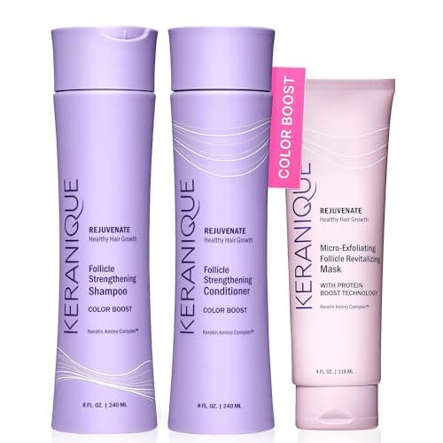 Keranique Color Boost Anti-Hair Loss Kit - includes Hair Growth Shampoo and Conditioner for Color Treated Thinning Hair and Micro Exfoliating Follicle Revitalizing Mask, 60 Days