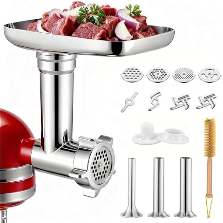 Meat Grinder Attachments for KitchenAid, Sausage Stuffer, Compatible with KitchenAid Stand Mixer of All Models, Aluminum Alloy, Not Dishwasher Safe