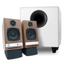 Audioengine A2 HD (HD3) Walnut Home Music System with S8 White Subwoofer and DS1 Stands