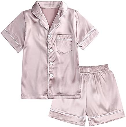 2PCS Little Kids Satin Pajamas Set Boys Girls Sleepwear Short Sleeve Top  Shorts Classic Silk Summer PJS Loungewear
