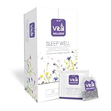 Vital Sleep Well Herbal Tea Chamomile, Lavender & Vanilla Extract Blend Relaxing Bedtime Tea Caffeine-Free 30 Tea Bags