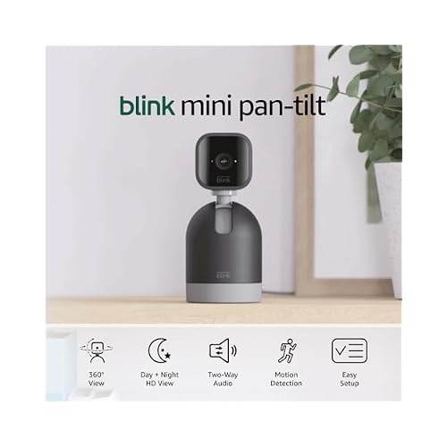 Blink Mini Pan-Tilt Camera (newest model), Rotating indoor plug-in smart security camera, two-way audio, HD video, motion detection, Works with Alexa (Black)