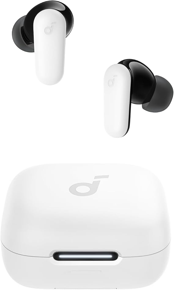 Soundcore R50i NC Kulak İçi Bluetooth Kulaklık, Gürültü Engelleme, Güçlü Bas, 45 Saat Çalma Süresi, 2'si 1 Arada Kılıf ve Telefon Standı, IP54 Su Geçirmez, Beyaz - A3959