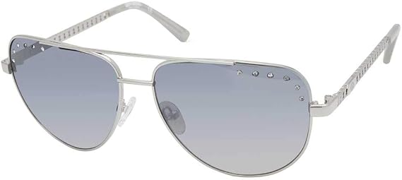 Harley-Davidson Women's Aviator Sunglasses Gunmetal Blue Mirror | Rhinestone lens accents, Adjustable nose pads, 100% UVA/UVB protection, Soft cleaning pouch included, Lightweight metal frame