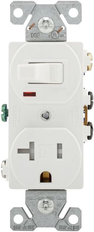Eaton TR291W 20 Amp 120V 5-15 3-Wire Combination Receptacle & Toggle Switch, White