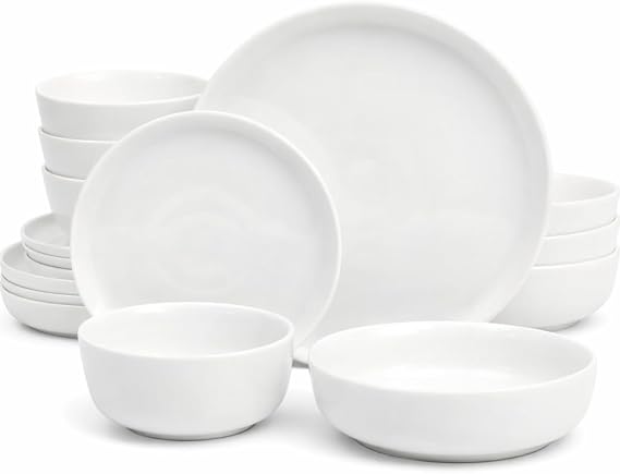 Gibson Home Plates and Bowls Sets - Dinnerware Set for 4, 16-Piece White Dishes Ceramic Dish Set| Microwave & Dishwasher Safe Dishes - Oslo Collection