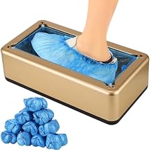 Automatic Shoe Cover Dispenser Machine, Including 100 Pcs Disposable Shoe Covers, Gold ABS Material, Suitable for Home, Laboratory, Factory & Indoor Use