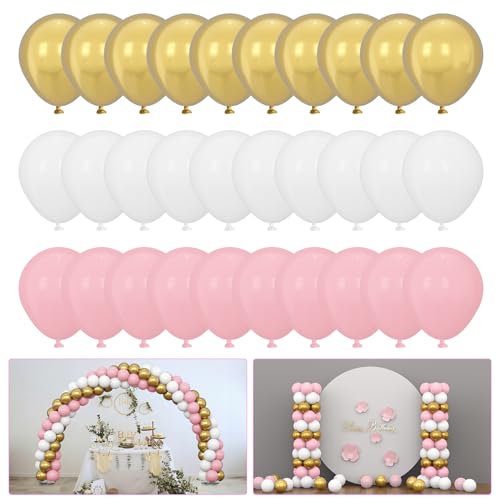 YALLOVE 114 Pack Latex Balloon Sets, 10 Inch White, Pink, and Gold Balloon for Birthday Party Arch Decoration