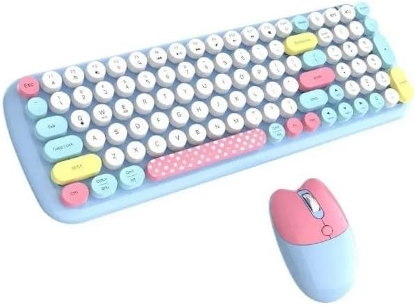 Geezer Kablosuz Klavye ve Mouse Set Renkli Sevimli 100 Tuşlu Pc Notebook Laptop Uyumlu Klavye ve Fare Ev Ofis için
