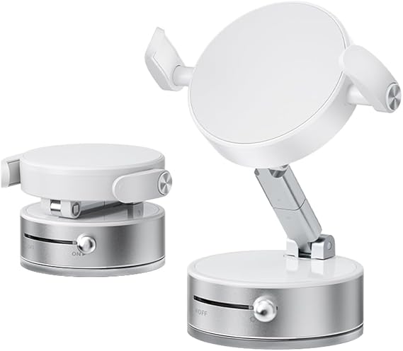 Upgraded 360 Vacuum Magnetic Suction Car Phone Mount, Foldable Strong Suction Cup Phone Holder, Compatible with All Smartphones, Double Sided Magnetic Bracket for Car/Shower/Mirror/Gym (White)