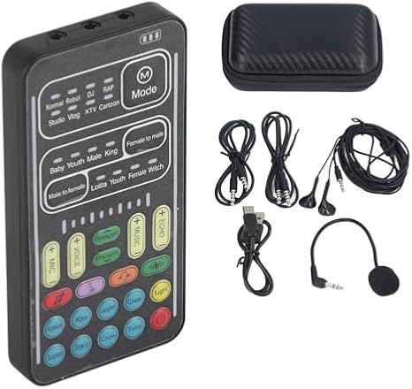 Voice Changer Set, I9 Multifunction Portable Recording Mini Sound Card, 8 Different Sounds, High Device Compatibility, for Game Music Recording, Phone Computer Sound Changer(English Version)