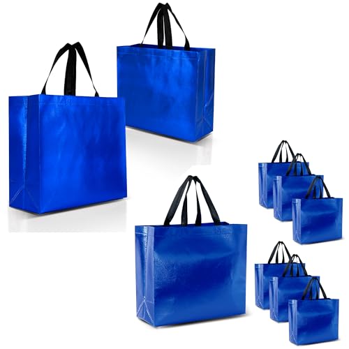 Nush Nush Blue Gift Bags Large Size Set of 12 & 30 Shiny Blue Reusable Gift Bags With a Glossy Finish - Perfect As Large Goodie Bags, Birthday Bags, Party Favor Bags 13Wx5Dx11H Size