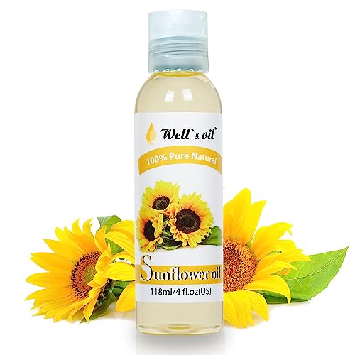 Wells Oil 100% Pure Sunflower Seed Oil | Helianthus Annuus | Lightweight Carrier Oil for Hair, Skin & Massage | 4 fl oz