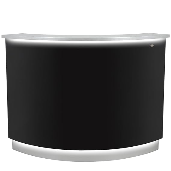 Dir LED Illuminated Curved Reception Desk, Reception Area Counter Janus Round-Black Silver