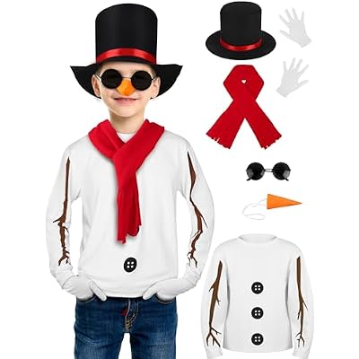 SOMSOC 8 Pack Snowman Costume kids Winter Frosty Costume Set with Hat Carrot Nose Glasses Scarf Gloves for Cosplay