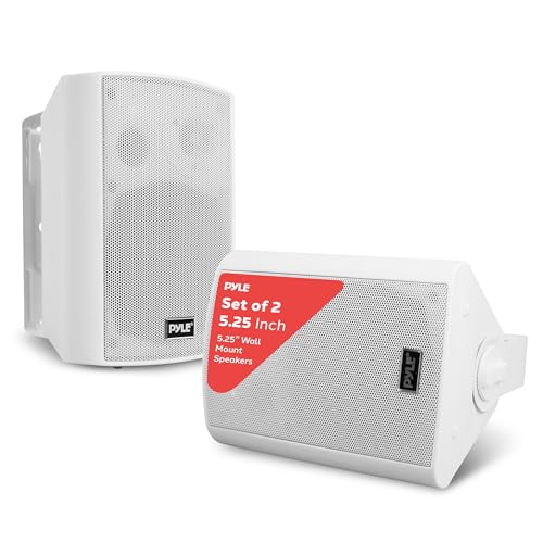 Pyle 5.25 Wall Mount Bluetooth Speakers, Waterproof IndoorOutdoor Speaker System, 240W Max, Marine Grade, Wireless Music Streaming, Full Range Stereo, Suitable for Patio, Poolside, Home White Pair