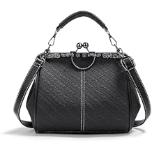 Kiss Lock Handbags for Women Vintage PU Leather Evening Clutch Satchel Retro Hollow Crossbody Shoulder Purse Tote