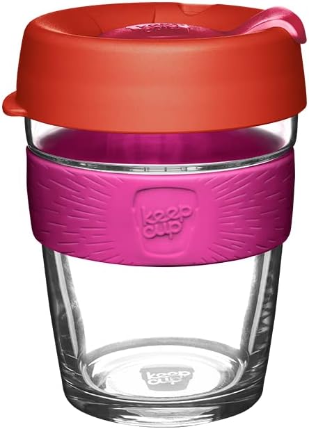 KeepCup Brew Reusable Coffee Cup, 12 oz Tempered Glass Tumbler with Splashproof Sipper Lid, Dishwasher Safe, Daybreak