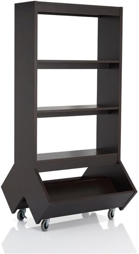 Allora 3-Shelf Wood Bookcase with Casters, Deep Espresso Finish, Open Back Design, Transitional Style, Multi-Use Storage, 31.34" W x 28.75" D x 66.15" H, Mobile Shelf for Home or Office